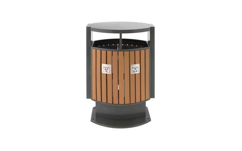 Abfallbehälter für Abfalltrennung draußen Holz Optik, EKO - 78 Liter